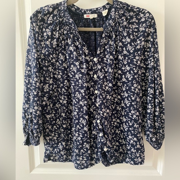 Levi's Tops - Levi's Navy Blue Floral Button-Down Blouse